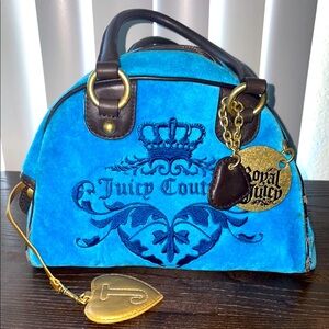 Authentic Juicy Couture Rare Royal Blue Velvet Bowler Bag